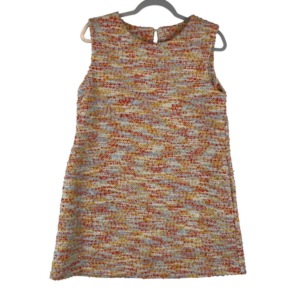 Olive Tree Multicolor Bouclé Tweed Sleeveless Shift Mini Dress Orange Yellow M